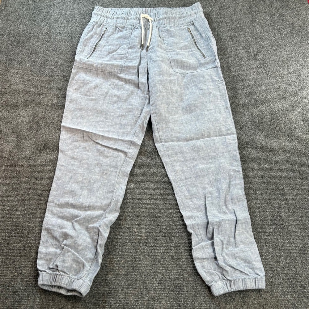 Athleta Cabo Linen Jogger Women 4 Blue Elastic Waist Drawstring Casual Pants